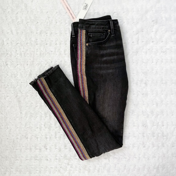 Aqua Denim - NWT-AQUA Glitter Side Striped Black Frayed Jeans